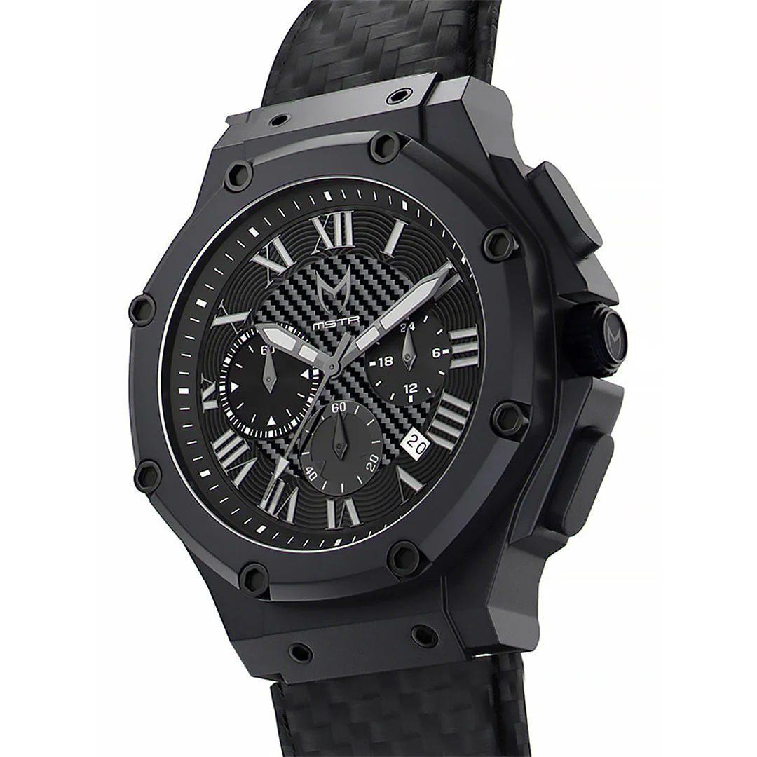 AM1036CF- AMBASSADOR BLACK / CF STYLE LEATHER BAND WATCH - Image 3