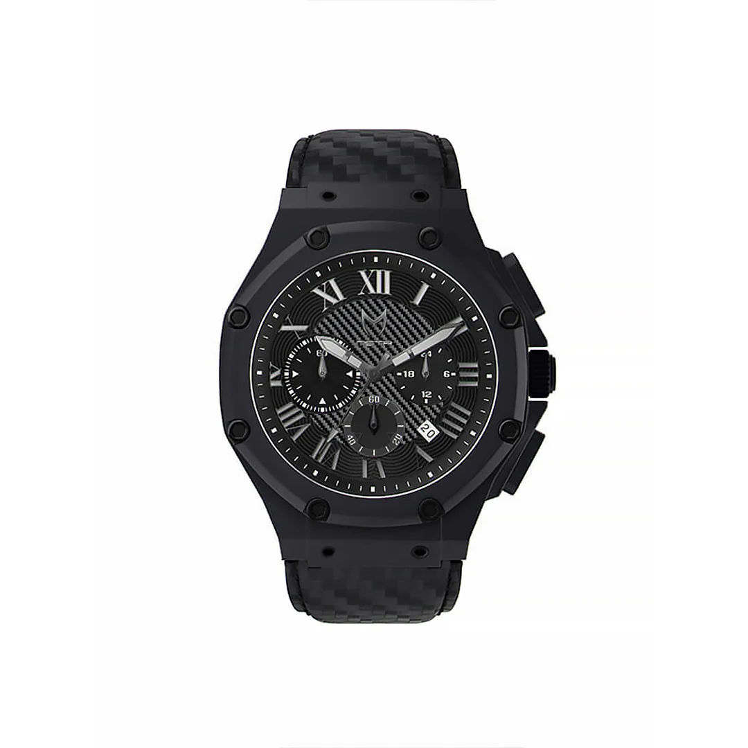 AM1036CF- AMBASSADOR BLACK / CF STYLE LEATHER BAND WATCH - Image 4
