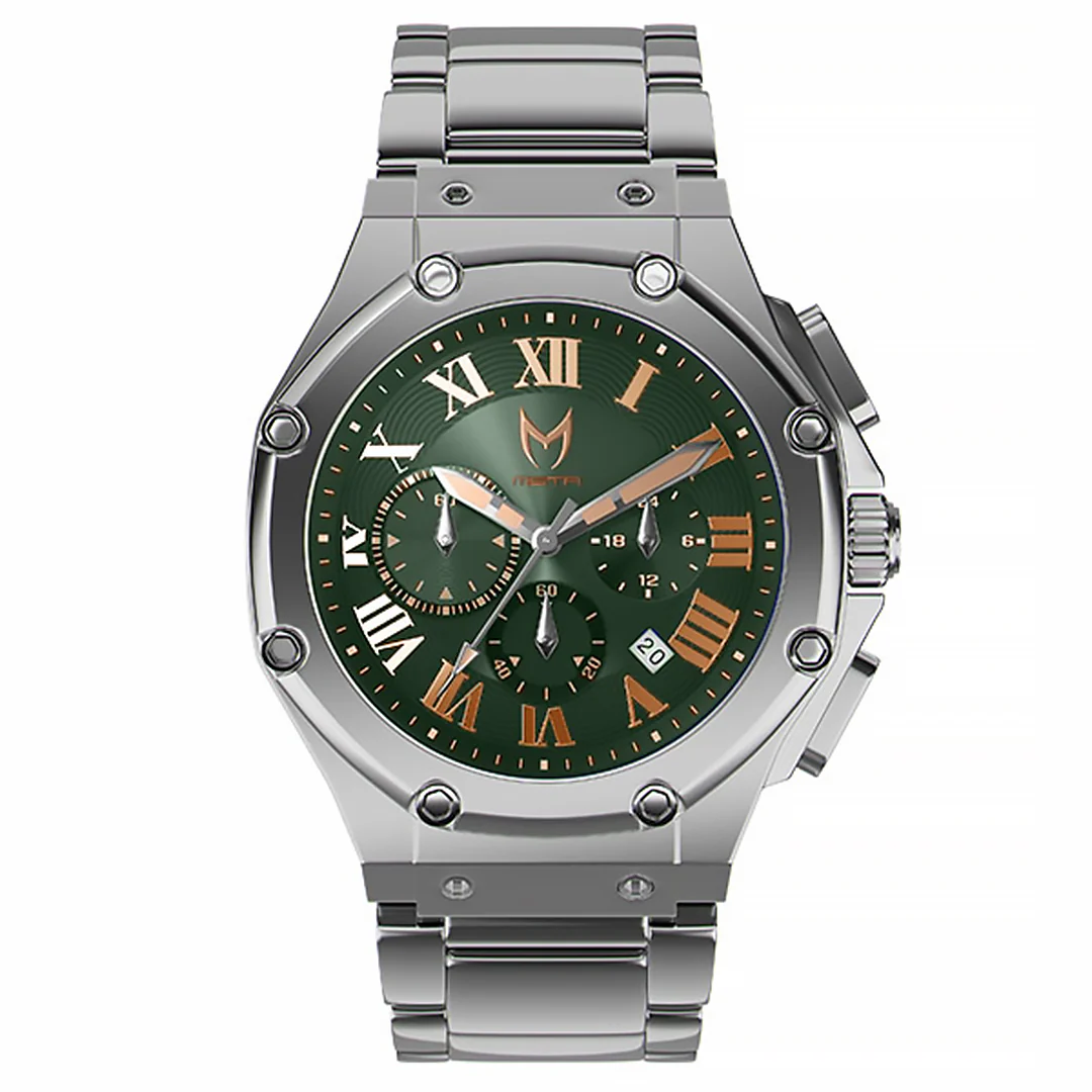 AM1037SS - AMBASSADOR SILVER / GREEN / SILVER STEEL BAND WATCH - Image 3