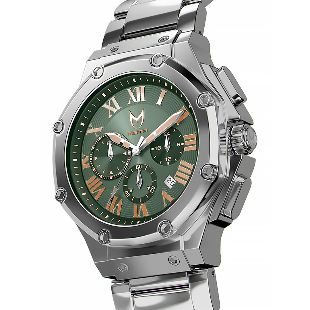 AM1037SS - AMBASSADOR SILVER / GREEN / SILVER STEEL BAND WATCH - Image 5