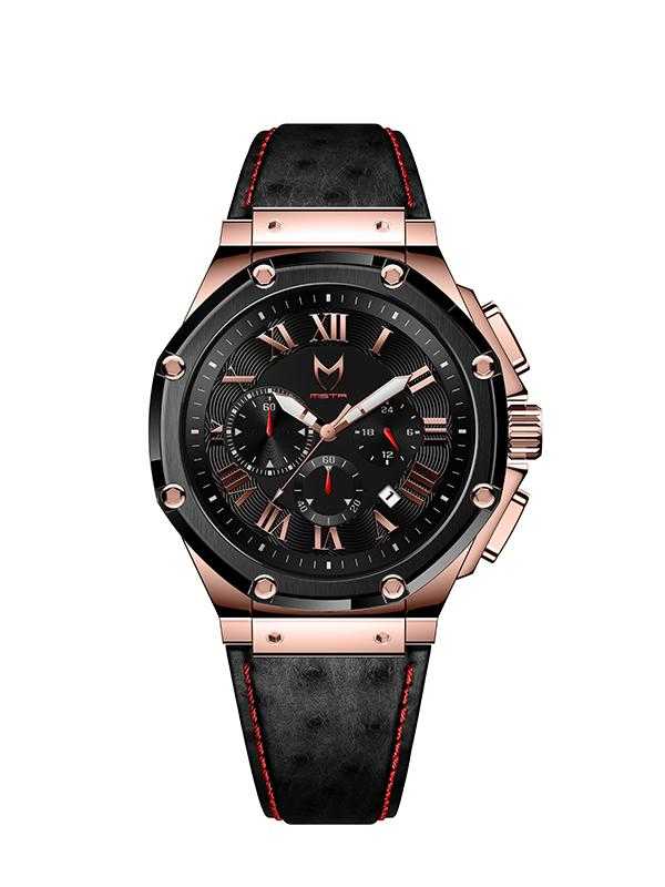 AM168OB - AMBASSADOR ROSE GOLD / BLACK / OSTRICH STYLE LEATHER BAND - Image 3