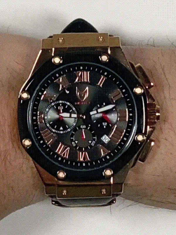 AM168OB - AMBASSADOR ROSE GOLD / BLACK / OSTRICH STYLE LEATHER BAND - Image 5