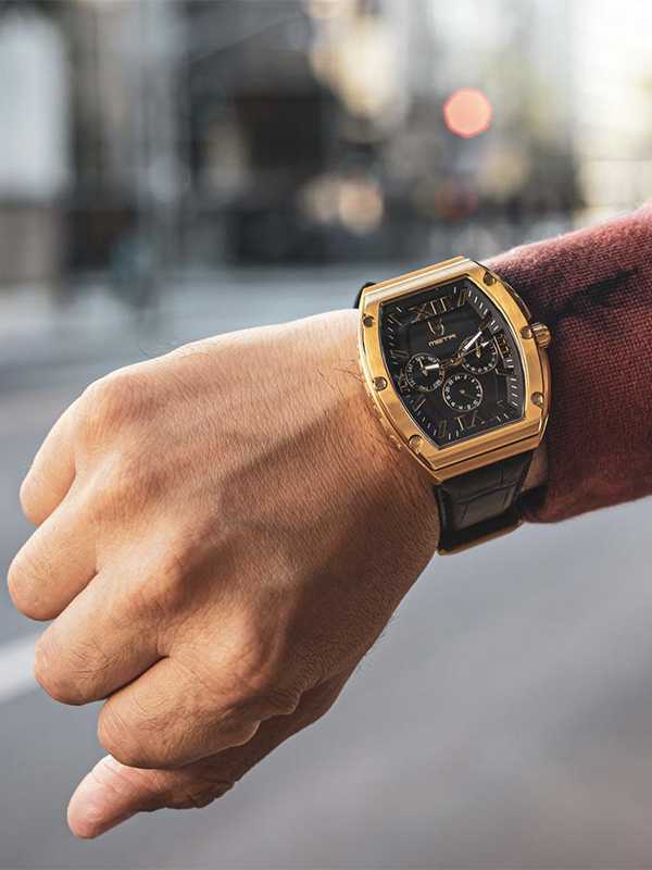 MJ116CB - MAJOR 18K GOLD / BLACK / CROC STYLE BAND - Image 5